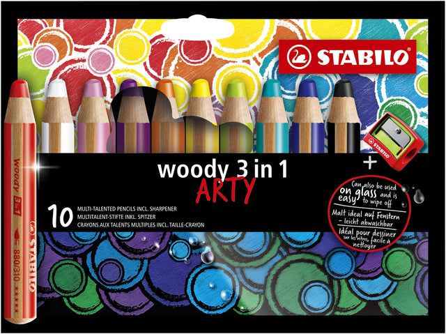 Farbige Stifte Stabilo Woody 880/10-1-20 Tasche mit 10 Farben mit einem Bleistiftschild | 5 Stücke