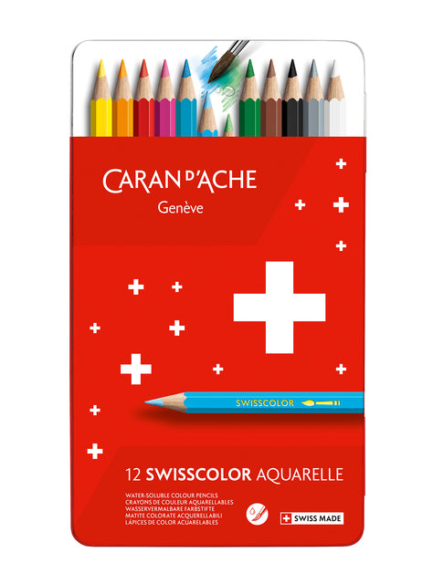 Farbige Stifte Caran dAche Swisscolor Aquarel 12 Stück Arsch.