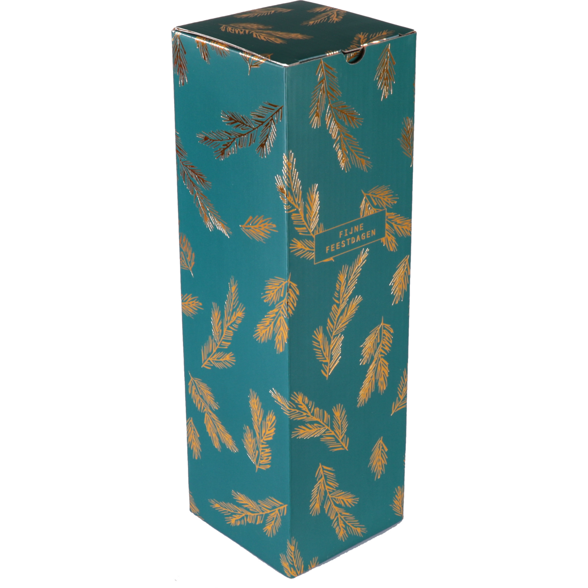 Klika - Flaschenbox | Kiefernzweige Karton + PE | 1 Flasche | 95x95x330mm | Weihnachten | Grün/Gold 10 Stück