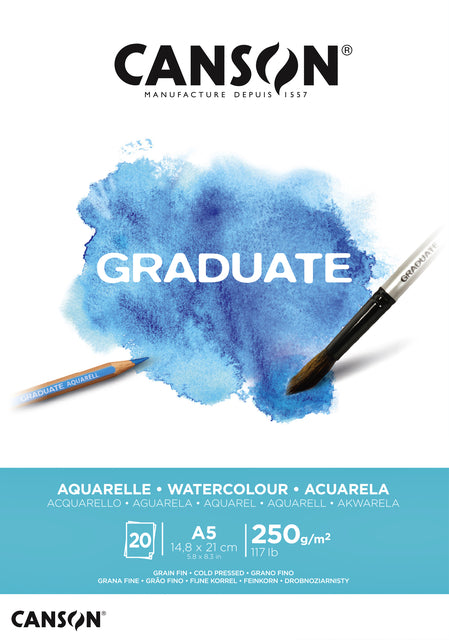 Aquarellblock Canson Graduate A5 250gr 20vel | 5 Stücke