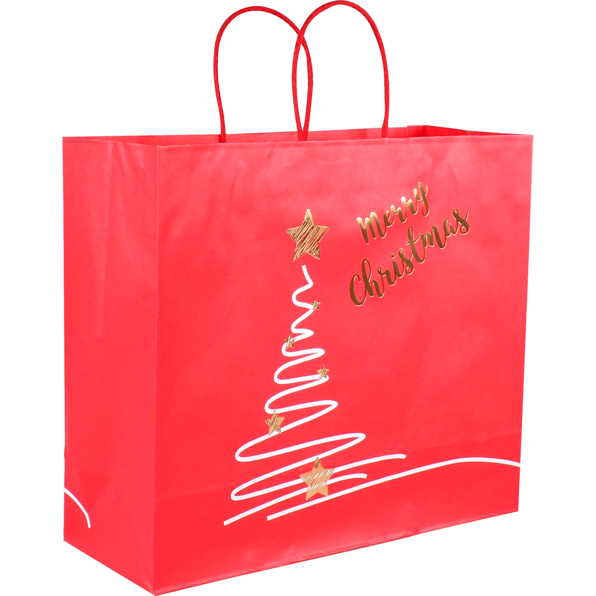 Klika - Tas | Weihnachtsbaum | Kraftpapier verdrehte Baumwollkabel 35x 13x31cm | Tragetasche | Rot | 50 Stück
