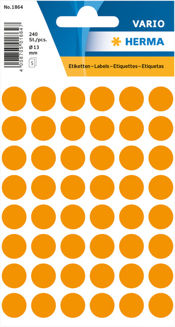 Herma 1864 Etikett um 12 mm Fluor Orange 240 Stück