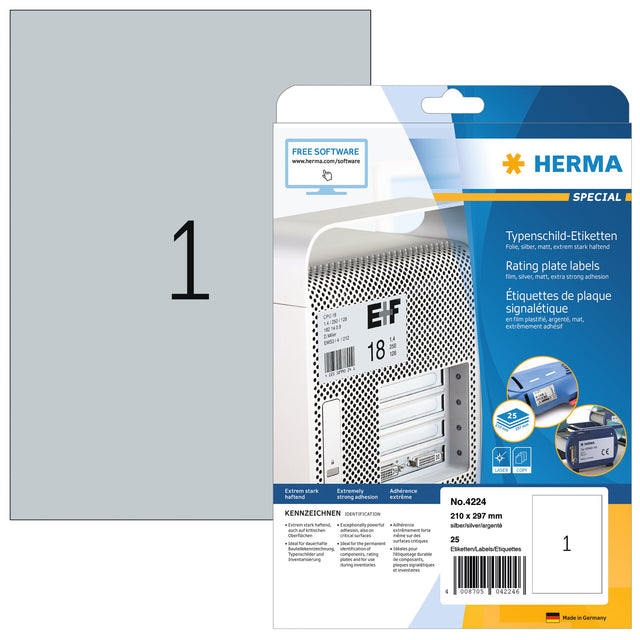 Etikett Herma 4224 210x297mm wetterfestes Silber 25 Teile