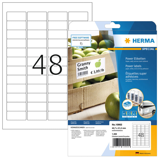 Etikett Herma Power 10902 45.7x21.2mm weiß 1200 Teile