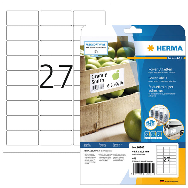 Herma Power Label 10903 63.5x29.6mm Weiß 675 Stücke