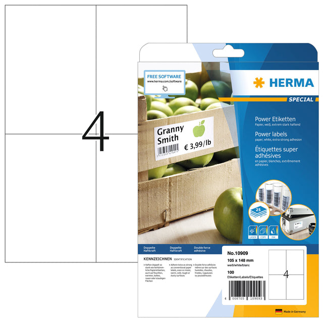 Label Herma Power 10909 105x148mm Weiße 100 -Pieces