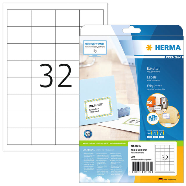 Herma 8643 Etikett 48,3 x 33,8 mm Premium Weiß 320 Stück