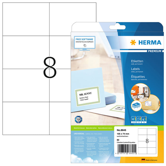 Herma 8645 Etikett 105x74mm Premium weiß 80 Stück