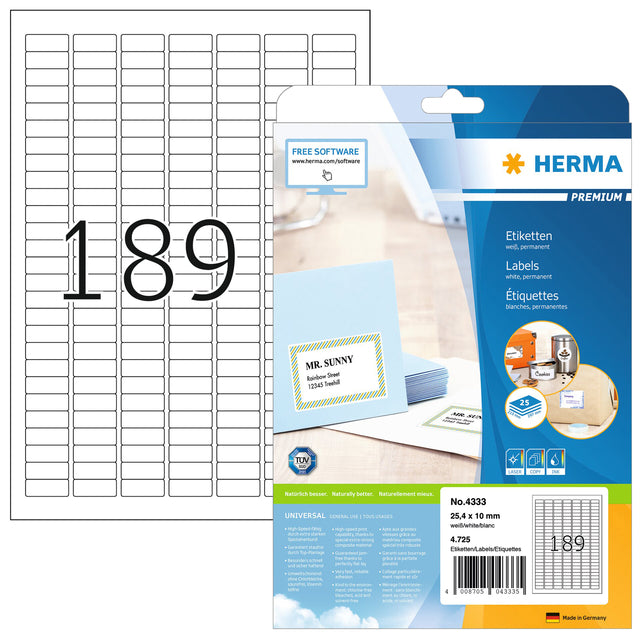 Herma 4333 Etikett 25.4x10 mm A4 25st