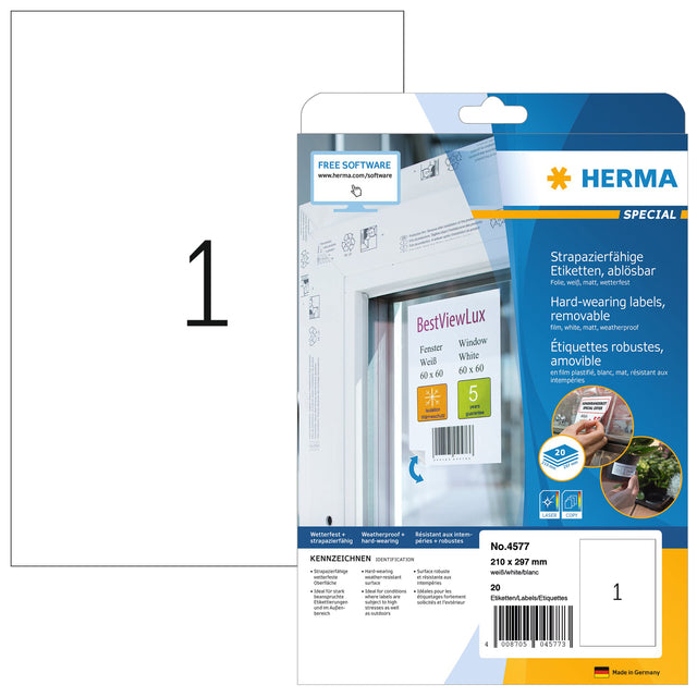 Label Herma 4577 210x297mm Folie Weiß 20 Stücke