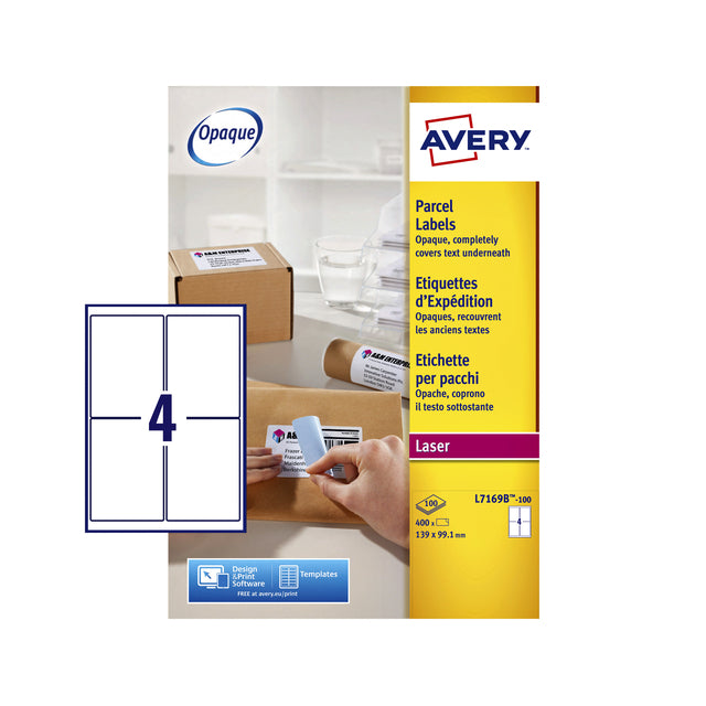 Etikett Avery L7169B 99,1 x 139 mm Blockout 400 Stück | Karton mit 100 Blatt