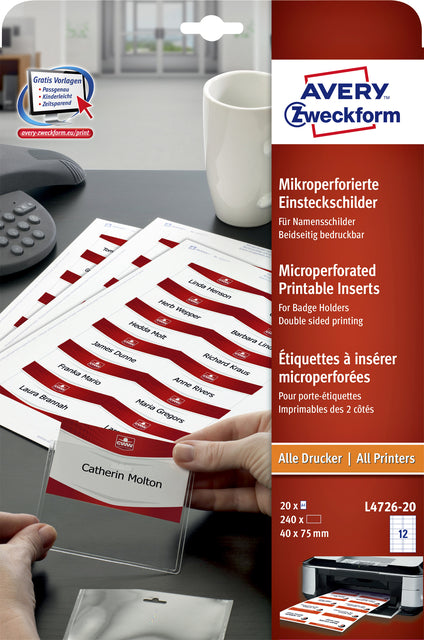 Carte de bain Avery L4726-20 40x75mm Microper Fatation