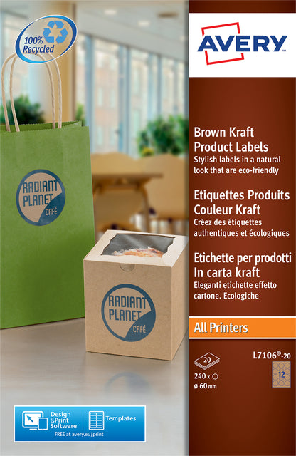 Etikett Avery L7106-20 60 mm braun 240 Stück