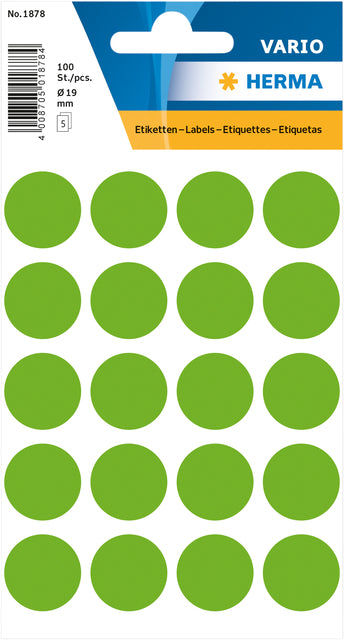 Herma 1878 Etikett um 19 mm Fluor Groen 100 -Pieces
