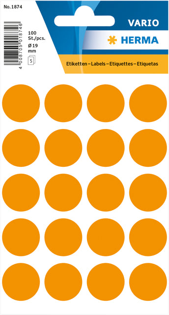 Herma 1874 Etikett um 19 mm Fluor Oranje 100 -Pieces