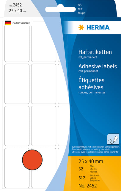Herma 2452 25x40mm Etikett Red 512pieces
