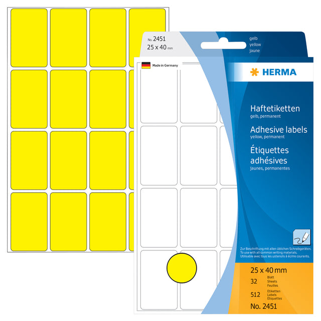 Etikett Herma 2451 25x40mm gelb 512pieces