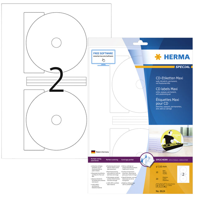 Label Herma 8624 CD 116 mm weißer Opaqua 20 Stücke