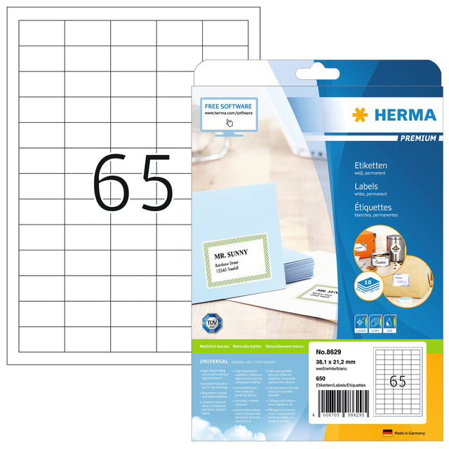 Herma 8629 Etikett 38.1x21.2mm Premium Weiß 650 Stücke