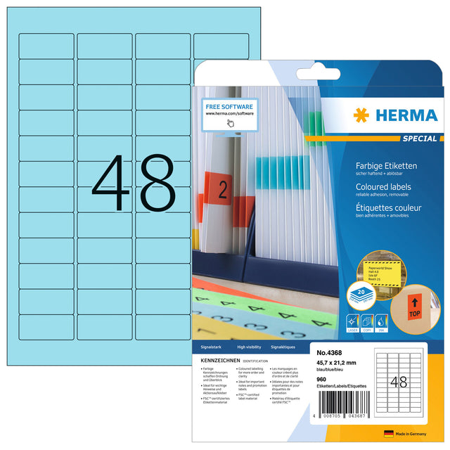 Etikett Herma 4368 45.7x21.2mm Abnehmbar Blau 960 Stück