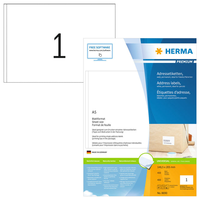 Herma 8690 Etikett 148.5x205mm Premium White 400 Stücke