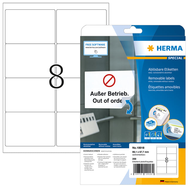 Label Herma 10018 99.1x67.7mm Abnehmbare weiße 200 Pieces