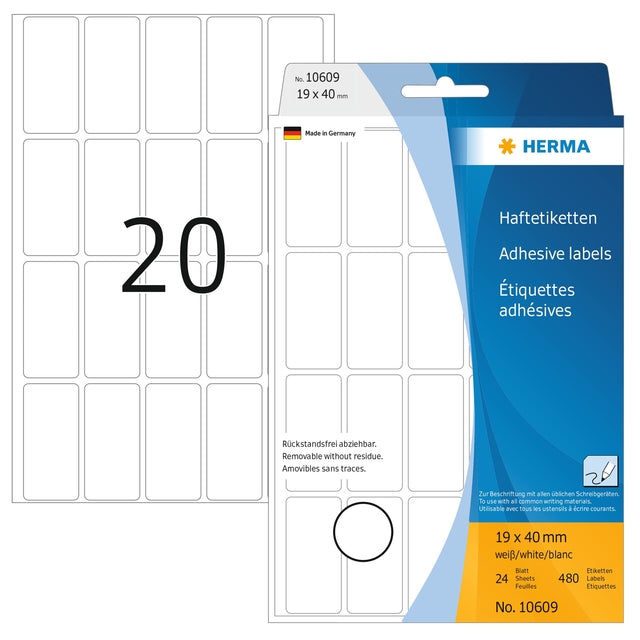 Label Herma 10609 19x40mm Abnehmbare 640 Stücke