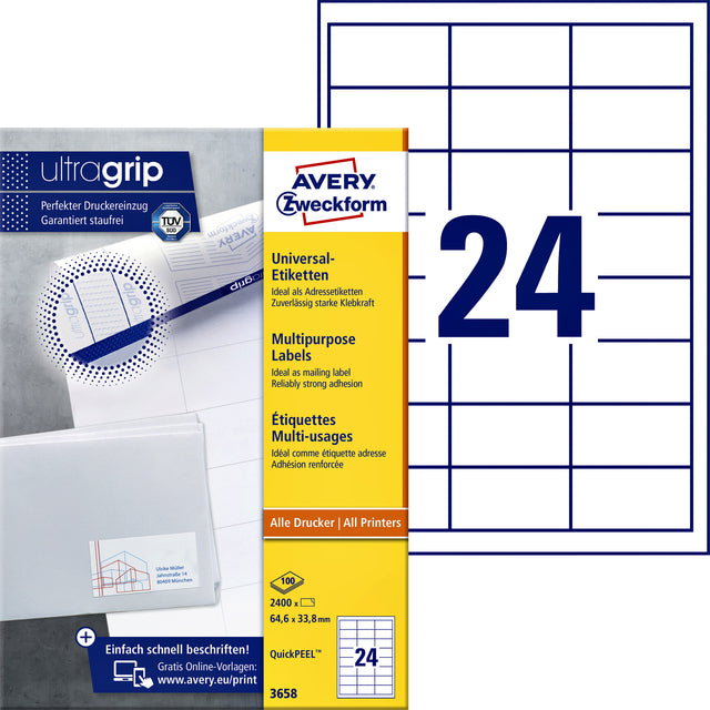 Beschriftung Avery Zweckform 3658 64,6 x 33,8 mm Weiß 2400 Stück