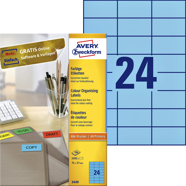 Etikett az 3449 70x37mm blau 2400 Stück | Karton mit 100 Blatt