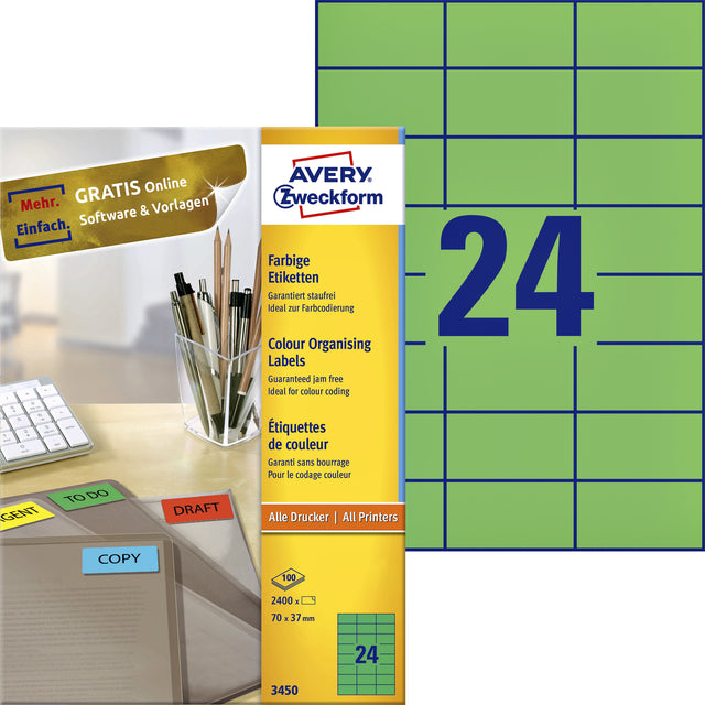 Etikett az 3450 70x37mm grün 2400 Stück | Karton mit 100 Blatt