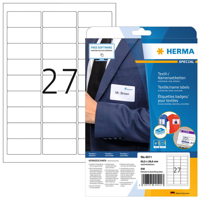 Name Badge Label Herma 4511 63.5x29.6mm Weiß