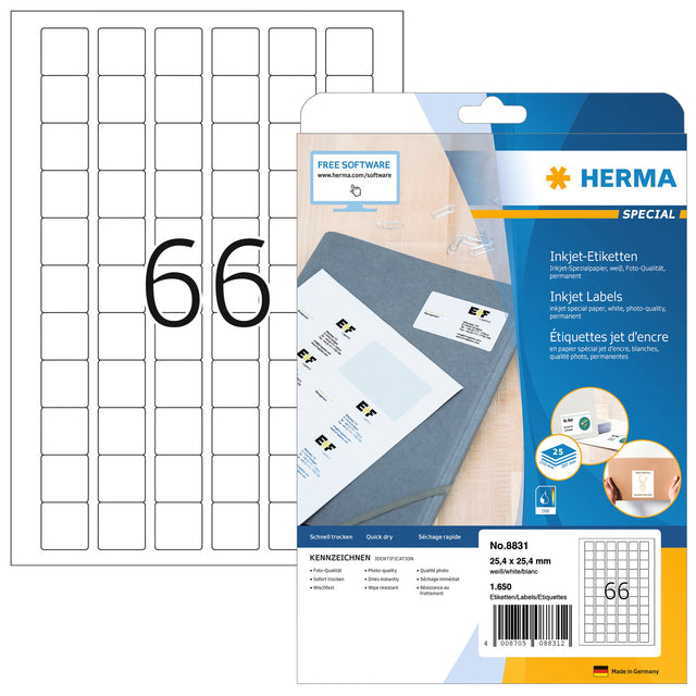 Herma 8831 Etikett 25,4x25,4 mm Matt Weiß 1650 Stücke