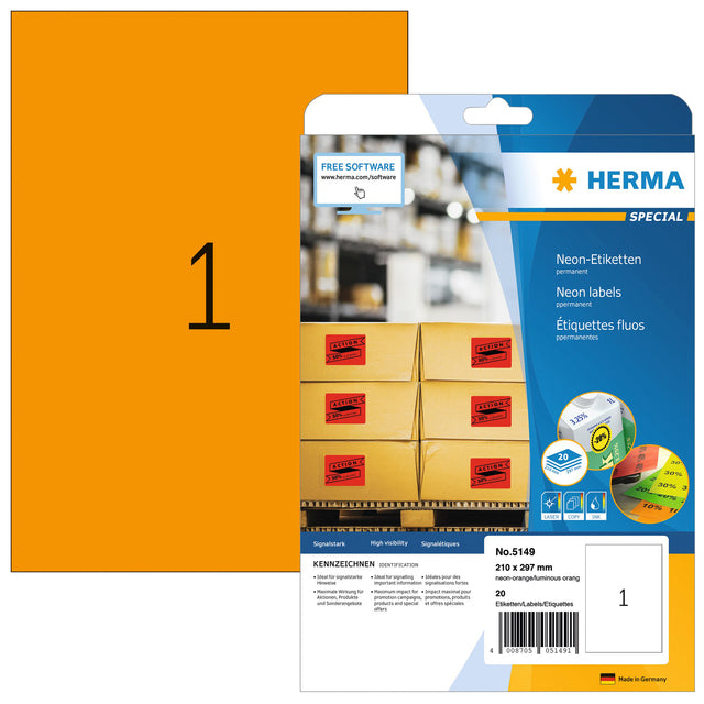 Etikett Herma 5149 210x297mm A4 Fluor oder 20 Teile
