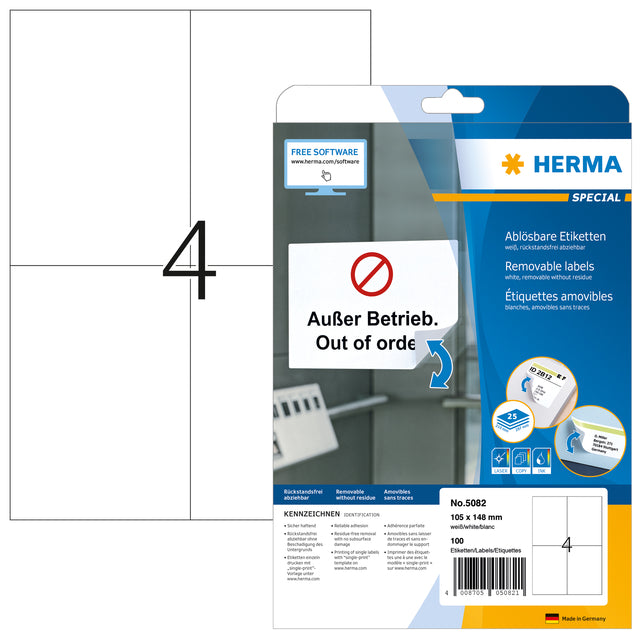 Herma 5082 105x148mm A6 Etikett Abnehmbare weiße 100 -insges