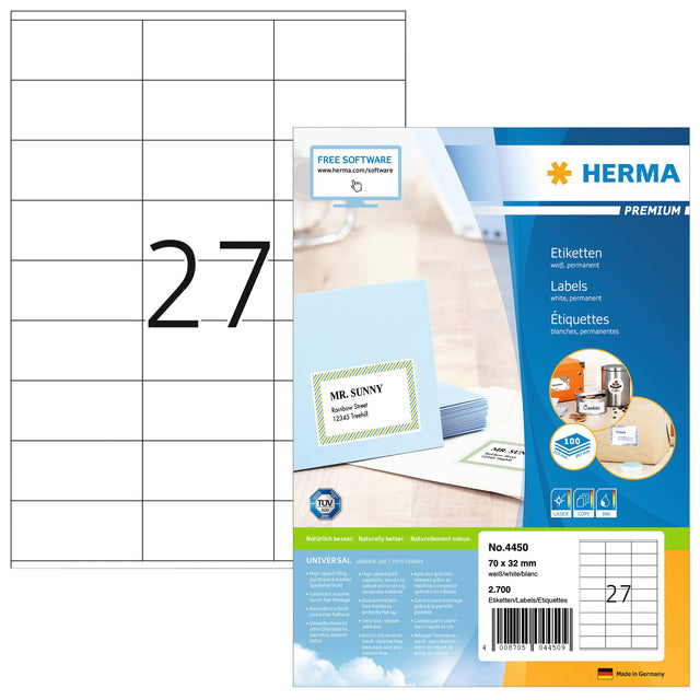 Herma 4450 70x32mm Premium White 2700 Pieces Etikett