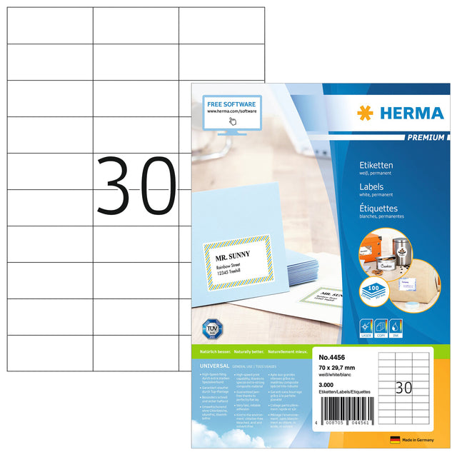 Label Herma 4456 70x29.7mm Premium White 3000 Stücke