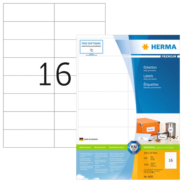 Herma 4620 Label 105x37mm Premium Weiß 3200 Stück