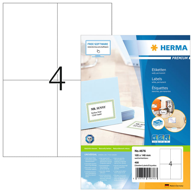Label Herma 4676 105x148mm A6 Premium White 400 Stück
