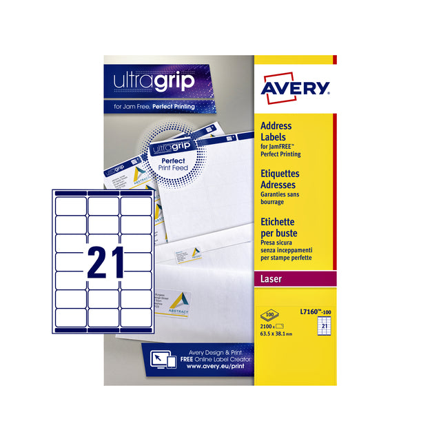 Etikett Avery L7160-100 63.5x38.1mm Weiß 2100 Stück