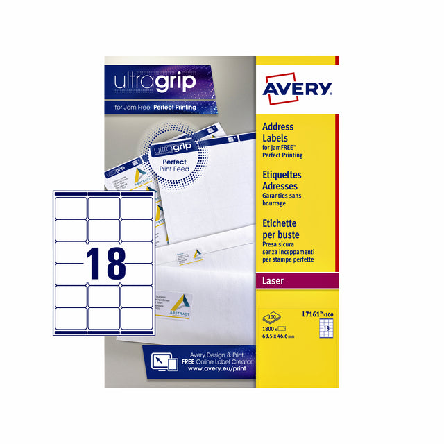Etikett Avery L7161-100 63.5x46.6mm Weiß 1800 Stücke