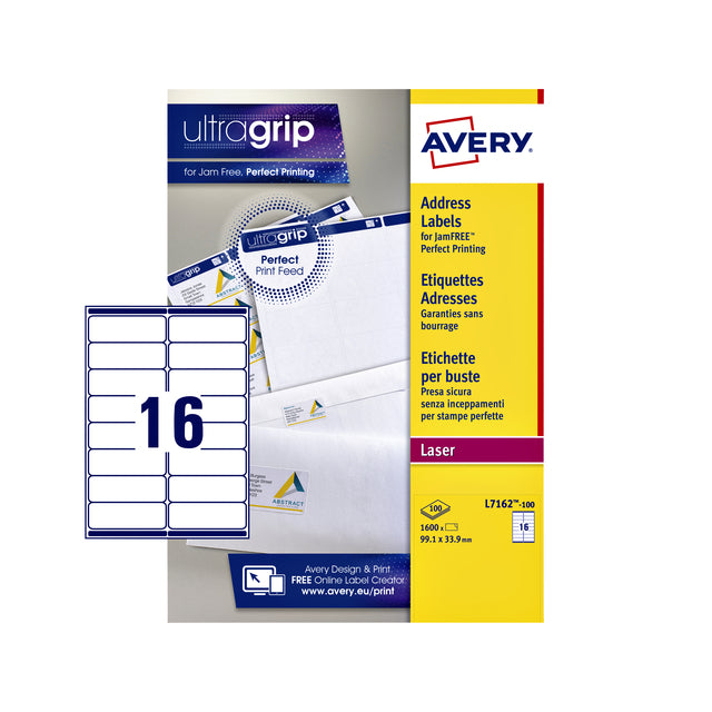 Etikett Avery L7162-100 99.1 x 33,9 mm Weiß 1600 Stück