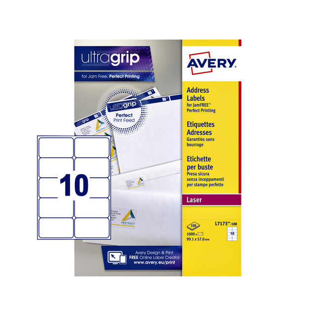 Etikett Avery L7173 99.1x57mm Weiß 1000 Stücke | Box ein 100 Blatt