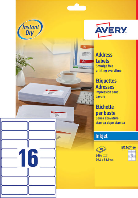 Etikett Avery J8162-100 99.1 x 33,9 mm Weiß 1600 Stücke