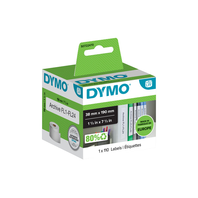 Etikett DYMO 99018 LETAGEMRITER 38X190MM Ordner Smale 110 Stück