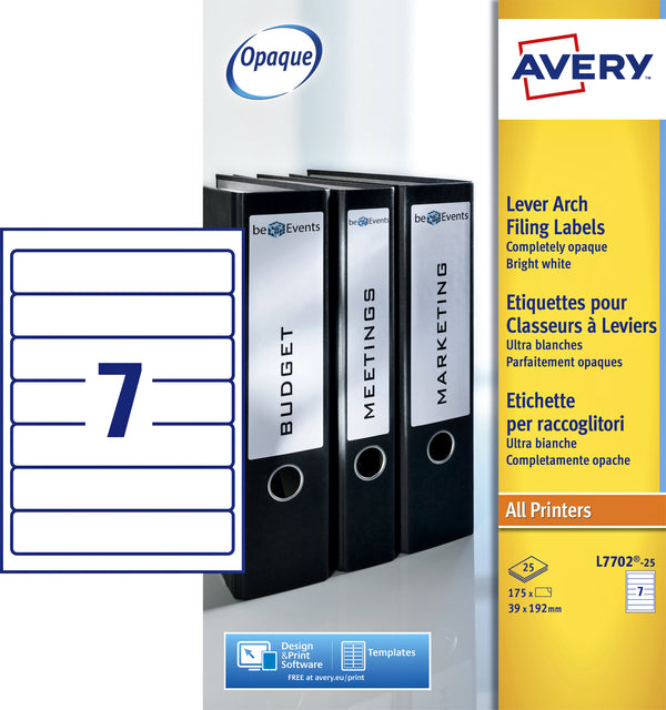 Rückbezeichnung Avery schmal 39x192mm selbstadhäsiv Weiß