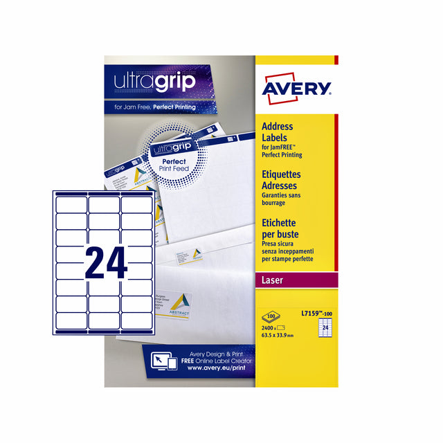 Etikett Avery L7159-100 63.5x33,9 mm Weiß 2400 Stück