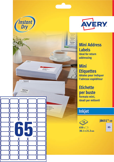 Etikett Avery J8651-10 38.1x21.2mm Weiß 650 Stück