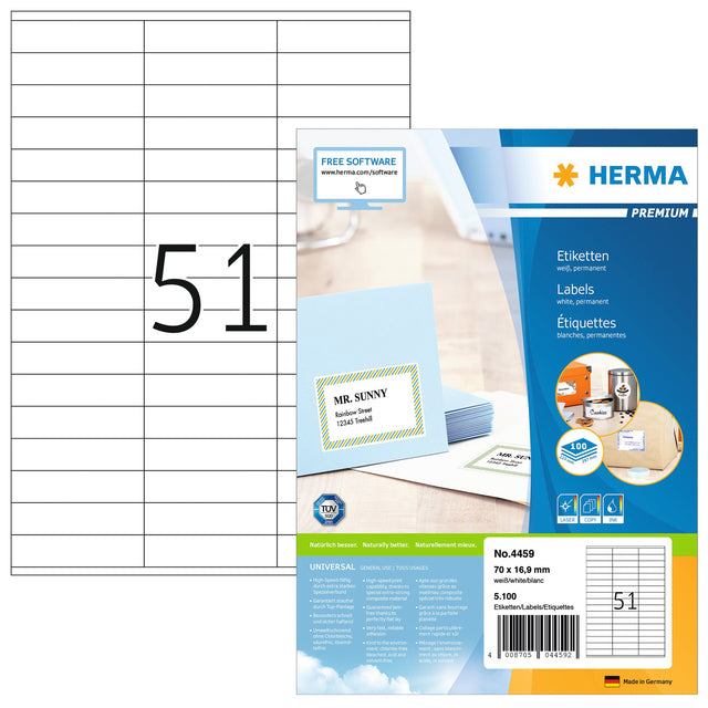 Label Herma 4459 70x16.9mm Premium White 5100 Stück