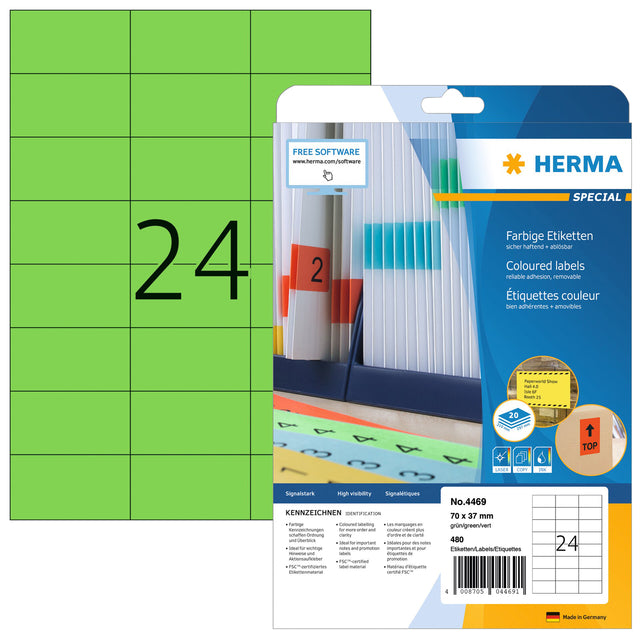 Herma 4469 70x37mm Etikett Abnehmbares grünes 480 Stück