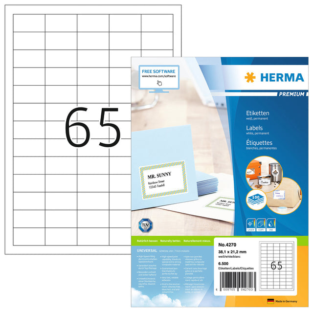 Herma 4270 38.1x21.2mm Etikett Prem White 6500 Stücke